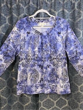 JM Collection Lavender Blue Paisley Long Sleeve Top
